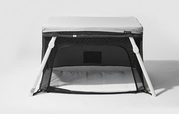 Lotus Crib Fun Shade in grey. Front view